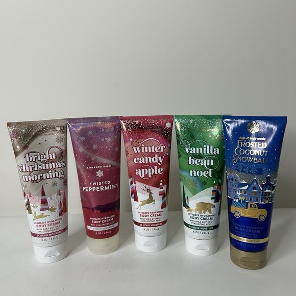 Bath & Body Works Body Cream Christmas Scent Lot Of 5 Peppermint Vanilla Holiday - Picture 1 of 7